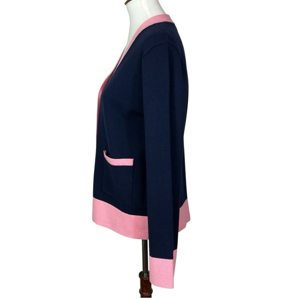 English Factory Contrast V-Neck Colorblock Cardigan Navy Pink Women’s Size M - Picture 3 of 8